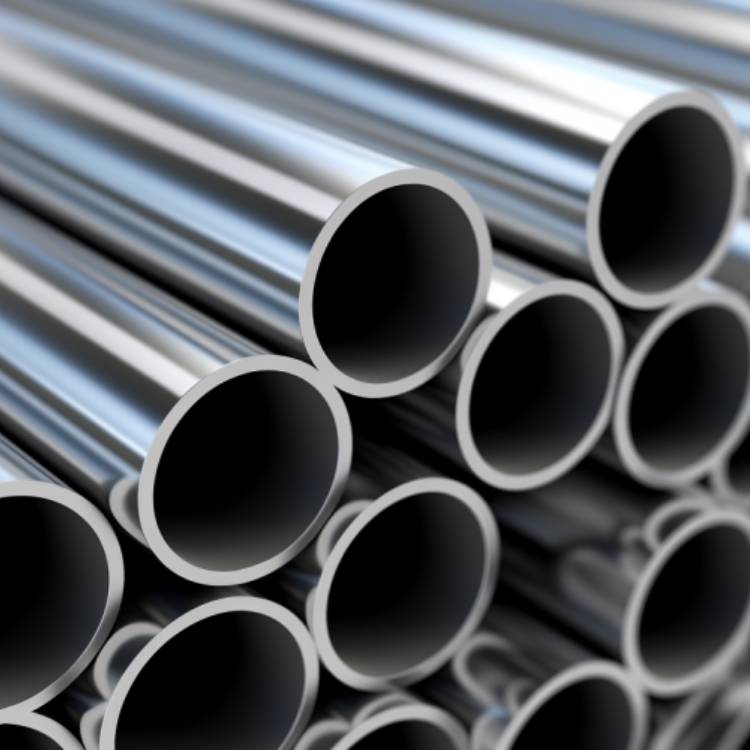 Stacked SS steel pipes ready for custom steel fabrication of outdoor pergola shed frames.